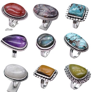 Lot de 10 bagues en pierres précieuses assorties, plaquées argent antique, en gros pour la revente - Product Image 3