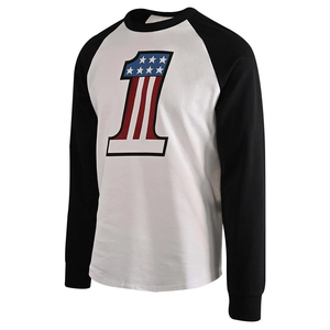 T-shirt à manches raglan pour homme, blanc avec manches noires, imprimé drapeau américain numéro 1, col rond, style décontracté, coupe classique - Product Image 3