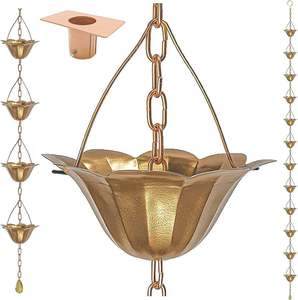 โซ่ระบายน้ำรูปทรงสับปะรด รุ่น Bold Blossom ทำจากทองแดงแท้ 100% ความยาว 8-1/2 ฟุต ออกแบบอย่างมีศิลปะสำหรับตกแต่งสวน ใช้แทนรางน้ำฝน - Product Image 4