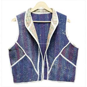 Chaleco Kantha con Botones Transpirable al por Mayor de la India, Chaqueta Tejida Vintage para Mujer, Multicolor, Otoño Invierno - Product Image 2