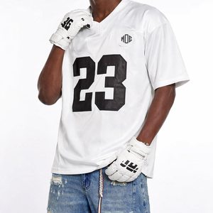 Jersey de Fútbol Americano Blanco con Cuello en V Extra Grande, a la Moda 2026, 220 GSM, Malla de Poliéster, Impresión de Número Personalizada, Fabricante OEM al por Mayor, EE. UU. - Product Image 3