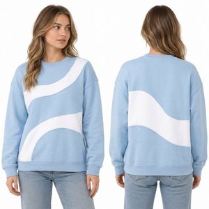 <b>Pink</b> White Striped Knitted <b>Sweatshirts</b> Pure Organic French Terry Cotton Crew Neck Loose Fit Drop Sleeve Women’s <b>Sweatshirts</b> - Product Image 5
