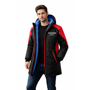 OEM Swim Parka <b>Jacket</b> Black Red Waterproof Hooded <b>Long</b> Coat with Inner Fleece Lining Custom Logo <b>Winter</b> Swimming Team <b>Jacket</b> - Product Image 1