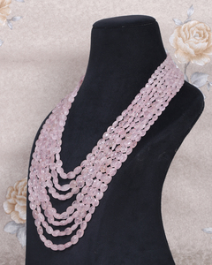 สร้อยคอประดับด้วยลูกปัดพลอยมอร์แกไนต์ทรงรีธรรมชาติ - Product Image 3
