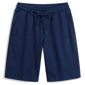 Pantalones Cortos Bermuda de Algodón Azul Marino Sólido para Hombre, Cintura con Cordón, Estilo Casual, Corte Medio, Bolsillos, Tejido Transpirable - Product Image 1
