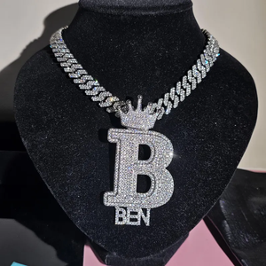 Collar de Moda Hip Hop de Lujo con Colgante de Letra M Chapado en Oro con Diamante Moissanita Personalizado, Gran Venta - Product Image 5