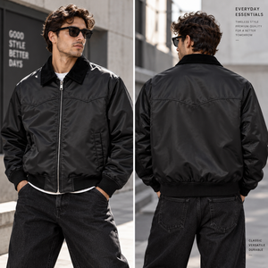 Custom <b>Men</b> Black <b>Canvas</b> Nylon Varsity <b>Jacket</b> Western Yoke Zip Quick Dry Eco-Friendly Hip Hop Streetwear Private Label OEM ODM - Product Image 3