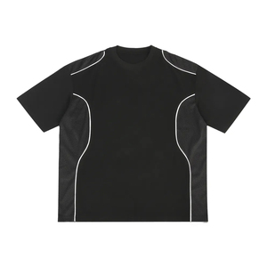 T-shirt pour homme, été, décontracté, extérieur, manches courtes, maille, panneau à passepoil, coton, style streetwear, confortable, personnalisable - Product Image 3