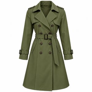 Gabardina Larga para Mujer al por Mayor, Personalizada, con Cinturón, Doble Botonadura, Clásica, de Moda, Prenda Exterior, OEM, Marca Privada - Product Image 5