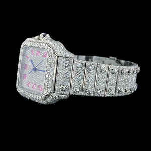 Latest Amazing <b>Iced</b> <b>Out</b> Moissanite Diamond Wrist <b>Watch</b> Hip Hop Style Pink Roman Numerals Man's Wholesale Price Custom <b>Watch</b> - Product Image 2