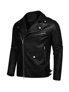 Chaqueta de cuero para hombre con cremallera cruzada estilo motero - Product Image 3