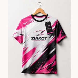 T-shirt de performance personnalisé pour l'industrie Ziakot, motif 3D abstrait rose, blanc et noir, style coupes de pinceau, vente en gros - Product Image 1