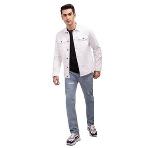 Veste en jean blanche slim fit personnalisée pour hommes, style décontracté, couleur unie, en coton, type trucker, de haute qualité - Product Image 4