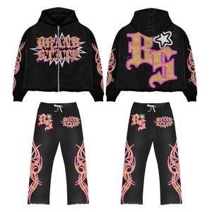 Survêtement streetwear d'hiver de créateur grande taille avec veste zippée à strass et pantalon large, personnalisation de marque - Product Image 4