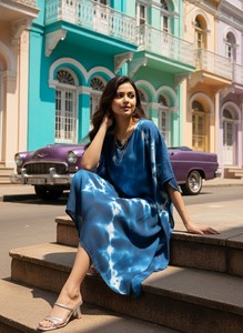 High Quality Designer Rayon <b>Kaftan</b> Tie Dyed <b>Summer</b> Daily Wear Regular Fit Sweetheart neck at Best Price by Supplier - Product Image 5