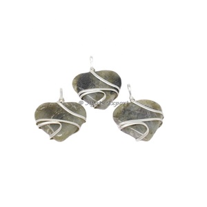 Natural Crystal <b>Silver</b> <b>Wire</b> Stone Jewelry Grey Agate Round <b>Wire</b> Wrap Pendant Grey Agate Healing Pendant Necklace for Gifts - Product Image 3