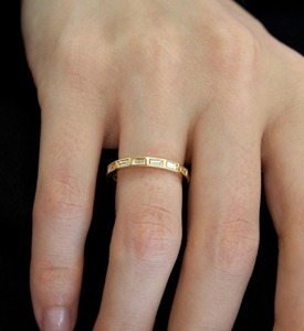 14k Solid Yellow Gold Moissanite Diamond <b>Ring</b> 1.50TC Baguette Cut Bezel Set Eternity Wedding Band <b>Stacking</b> Matching <b>Ring</b> - Product Image 4