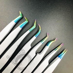 Pinces à épiler de qualité supérieure en acier inoxydable durable, avec pointe plate en arc-en-ciel scintillant gris, pinces à épiler pour cils plats, faible MOQ - Product Image 5