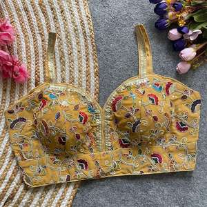 Designer Heavy Embroidery And Sequence Work Georgette <b>Silk</b> Spaghetti Party Wear Fully Stitched Readymade Blouse - Product Image 1