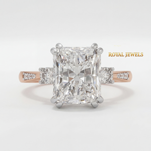 Bague en Moissanite à Trois Pierres Taille Radiant en Argent Plaqué Or Rose, Bijou de Fiançailles Nuptial - Product Image 1
