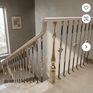 Rampe d'escalier de luxe en or blanc et noir avec balustres décoratifs élégants pour un style d'intérieur moderne en marbre - Product Image 4