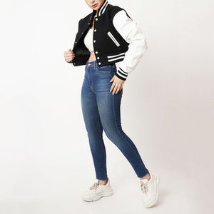 Chaqueta Varsity Clásica para Mujer, Cuello de Punto Acanalado, Chaqueta Letterman de Lana, Marca Privada, OEM, ODM, Proveedor Mayorista de Ropa Exterior - Product Image 3