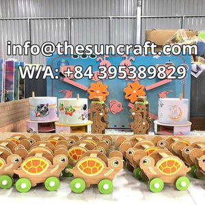 Carrito de mercado de juguete de madera para niños, ecológico, para juego de rol de supermercado, con toldo, ruedas y contenedores de almacenamiento, Vietnam - Product Image 6