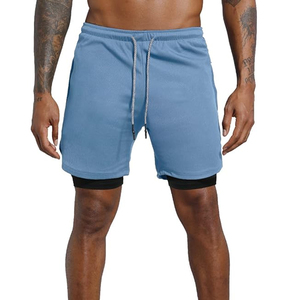 กางเกงกีฬาขาสั้นผู้ชาย 2 in 1 แบบมีซับในรัดรูป สำหรับออกกำลังกาย วิ่ง แห้งเร็ว มีช่องใส่โทรศัพท์ ผลิตโดยโรงงาน OEM - Product Image 5