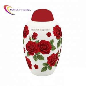 Urna Funeraria de Metal, Diseño Floral, Patrón de Rosas, Recuerdo Conmemorativo, Urna Decorativa de Nuevo Diseño - Product Image 1