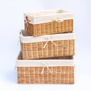 Juego de 3 Cestas Rectangulares de Mimbre Tejido con Forro de Lona - Bandejas de Almacenamiento de Mimbre de Estilo Minimalista Versátil, Juego de Cestas de Almacenamiento - Product Image 1