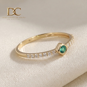 IGI Certified Latest Designer Women Jewelry 14KT Solid Yellow Gold <b>Ring</b> With Lab Grown <b>Diamond</b> and Colombian Emerald Jewelry - Product Image 5