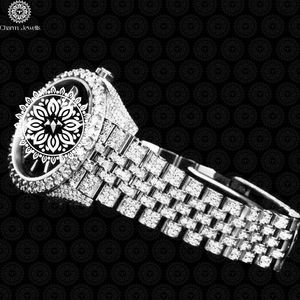 Montre de luxe pour femme Charm_Jewells, boîtier carré en acier inoxydable de 42 mm, cadran en cristal saphir, mouvement à quartz analogique, fermoir pliant - Product Image 5