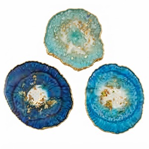 Custom Handmade Round Epoxy Resin <b>Coaster</b> Set Luxury <b>Teal</b> Blue Gold Flake Drink <b>Coasters</b> For Wholesale Home Hotel Decor Supplies - Product Image 3