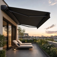 Auvent motorisé durable pour extérieur, en HDPE, avec éclairage LED, toit rétractable, structure en aluminium, pour balcon et terrasse, vente en gros d'usine
