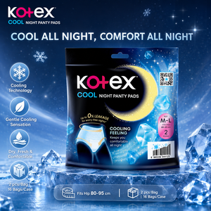 Kotex <b>Cool</b> Nighttime Panty <b>Pads</b> M-L - 2pcs/Bag | 10199 Heavy Absorbency Cooling Technology - Product Image 1