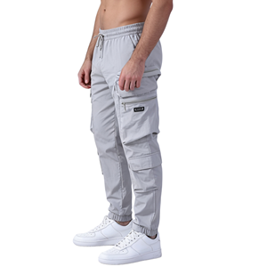 Men's Light Blue <b>Cargo</b> <b>Pants</b> <b>Elastic</b> <b>Waist</b> Multiple Pockets Casual Breathable Oxford Fabric Jogger Style Spring Wear - Product Image 5