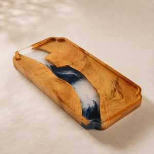 Elite Artisan River Resin Wooden Serving Tray with Matte Black Metal Handles for <b>Coffee</b> <b>Table</b>, Kitchen & Charcuterie Display - Product Image 2