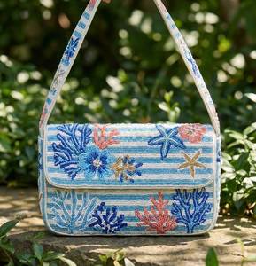Sac à main artisanal brodé de perles, élégant sac à bandoulière brodé de perles, pochette de soirée florale brodée de perles - Product Image 1