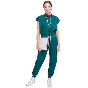 Comfortable Stretchy Hospital Nurse & <b>Doctor</b> Scrub Uniforms Stand Collar Knitted Fabric Jogger Pants Ladies Scrub Suits - Product Image 1