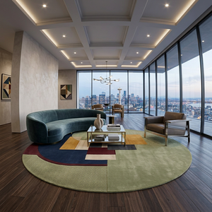 <b>Round</b> Geometric Wool Area Rug Hand Tufted Modern Bauhaus <b>Carpet</b> Custom Luxury <b>Round</b> Rug for Living Room Decor Home Villa - Product Image 5