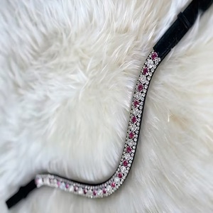 Frontal de cheval en cuir véritable noir, personnalisé, avec cristaux roses et blancs scintillants, chaîne décorative ondulée, faible MOQ - Product Image 4