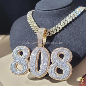 จี้เพชรโมอิสซาไนต์พรีเมียม "808" พร้อมสร้อยคิวบันทองคำแบบฝังเพชรเต็มเส้น เครื่องประดับฮิปฮอป ขายส่ง - Product Image 4