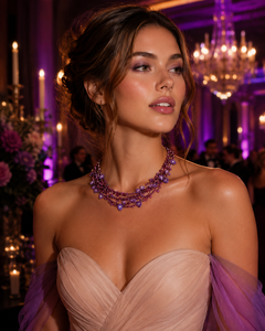 Elegant Women's Purple Crochet Glass Beaded <b>Necklace</b> With Amethyst Pearls Party <b>Statement</b> Jewelry at Wholesale Price - Product Image 1