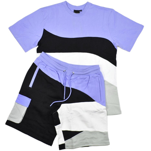 Ensemble T-shirt et short sportif color block pour homme, col rond, séchage rapide, polyester élasthanne, tenue d'été 2026, vente en gros - Product Image 5