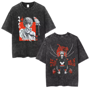 T-shirt Anime Hunter X Hunter Vintage Délavé Esthétique Y2K Unisexe Coupe Oversize Manches Courtes Été 100% Coton Brodé Formel - Product Image 5