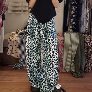 High Waist Leopard Print Summer <b>Trousers</b> Breathable Cooling Fabric, Loose Fit Casual Streetwear Full-Length Pants - Product Image 6