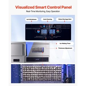 Attrezzatura di Refrigerazione per Cucine Commerciali, Macchina per il Ghiaccio in Acciaio Inox, Produzione 330 Libbre/24H, Capacità di Stoccaggio 88 Libbre, 144 Cubetti/Ciclo - Product Image 6