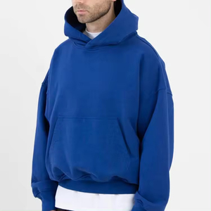Sweat-shirt à capuche bleu pour homme, coupe ample, en molleton de coton, décontracté, longueur normale, tricoté, pour l'automne - Product Image 2