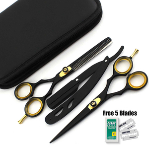 Professional Stainless Steel <b>Barber</b> Travel Case with Black Coating Safety Razor and Comb Scissor <b>Set</b> for Haircut - Product Image 1