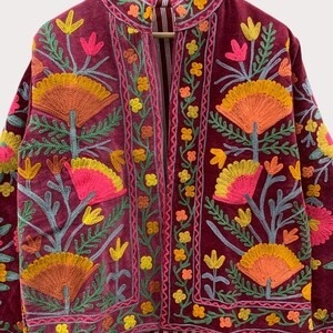 Velvet Jacket Handcrafted Floral Embroidery Winter <b>Coat</b> Bohemian Ethnic Luxury Outerwear Factory Price Bulk Order - Product Image 2